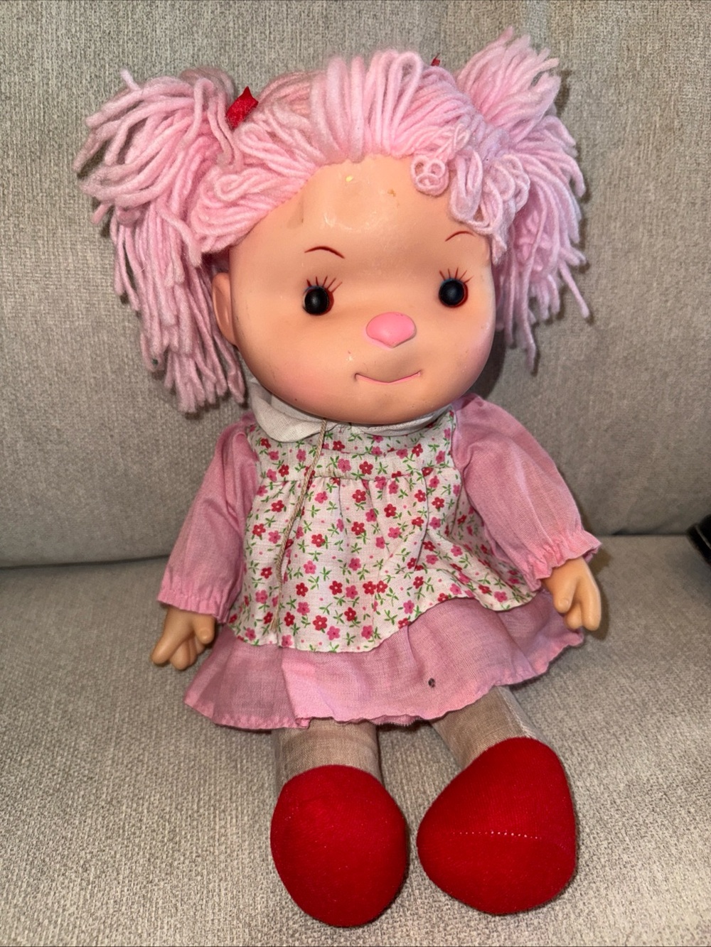Vintage 80's Komfy Kid Girl doll Pink Hair Astra trading Corp W Dress